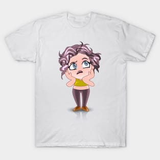 grey eyes curly hair beautiful Girl cartoon character T-Shirt